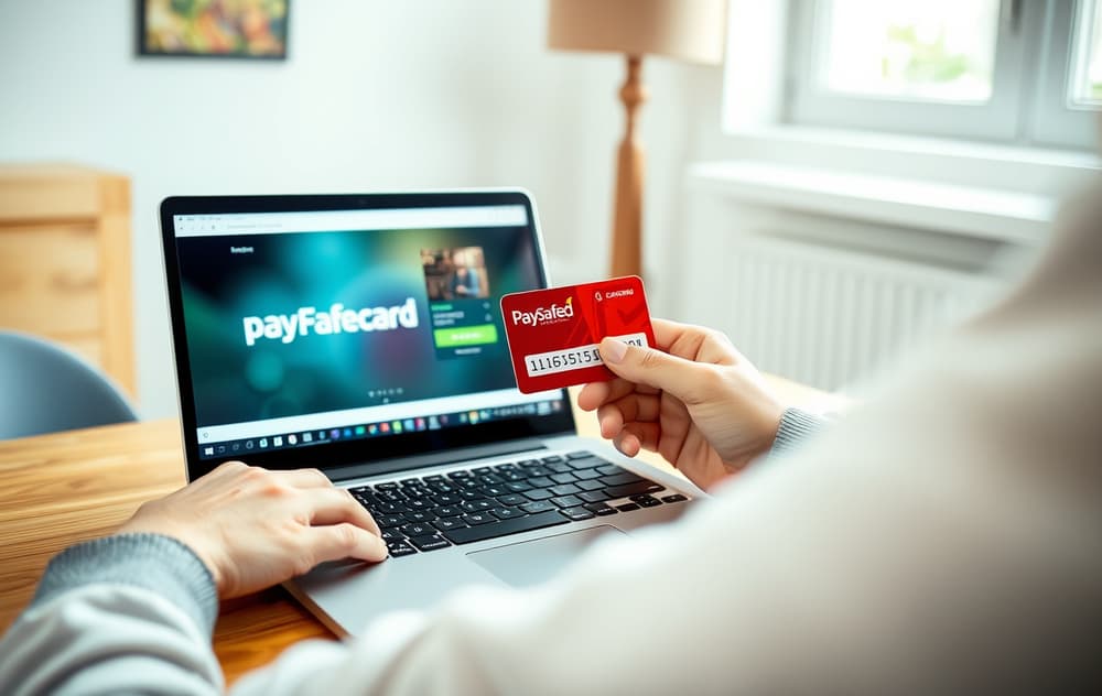 Norsk spiller med Paysafecard og laptop for casinoinnskudd