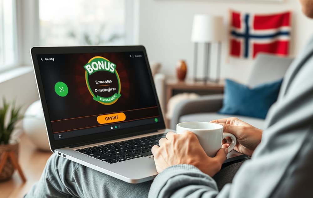 Person som spiller på nettcasino med bonus uten omsetningskrav på skjermen.