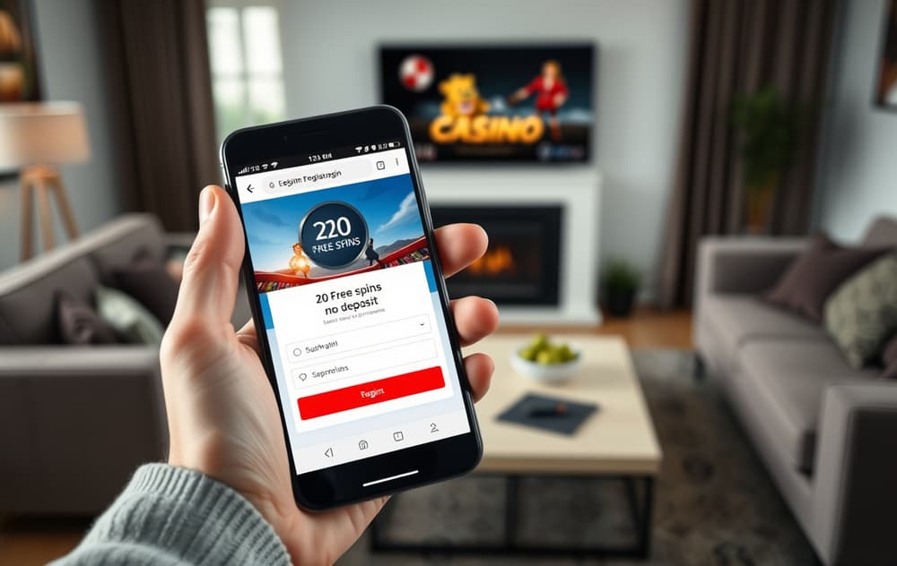 Person som registrerer seg på mobil for gratisspinn uten innskudd