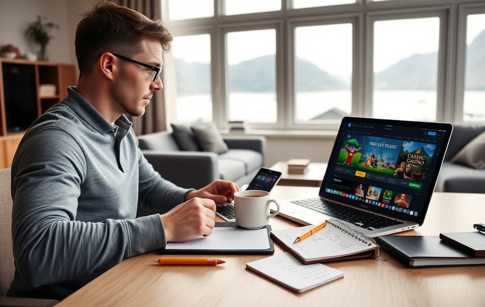 Norsk spiller sammenligner casinoer på laptop og nettbrett