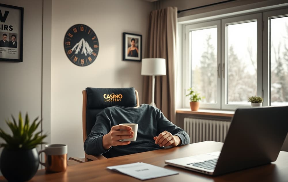 Person som spiller på nettcasino med norsk grensesnitt i hjemmekontor