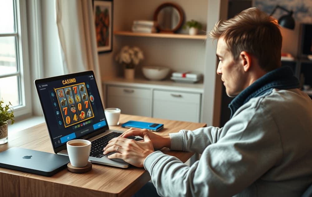 Norsk spiller spiller casinospill på laptop